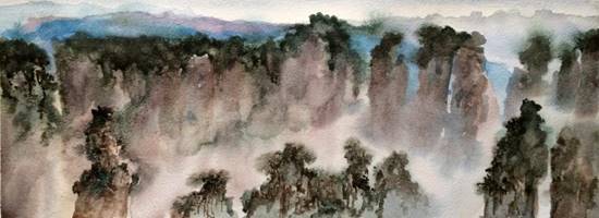 吴鸿昌,太行山化境2.水彩22x50,2015年